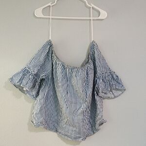Ambiance Blue and White Striped Off-Shoulder Blouse